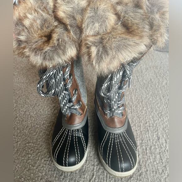 London Fog Snow Boots Faux Fur Trim size 8 - Picture 2 of 8